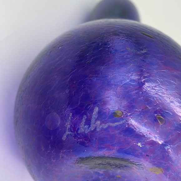 (SIGNED) Hand Blown Vegetable Eggplant Art Glass Sculpture Multi Color Swirl 8” - Picture 12 of 13